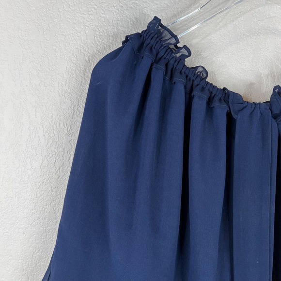 Misa LA Livey Top Navy Off The Shoulder Halter Blouse Chiffon Womens Size Medium - Picture 2 of 16